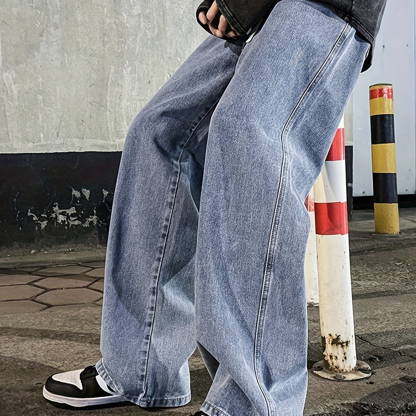 [Loose Fit] Men's Solid Straight Leg Jeans - Loose Fit, Casual Denim Pants - For Daily Wear