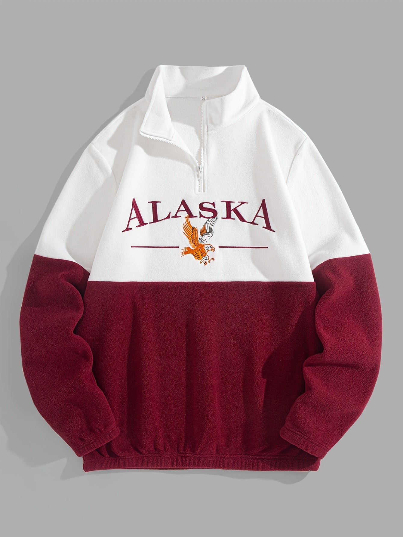 Thickened Fleece Color-Blocked Embroidered High-Neck Zip-Up Sweatshirt