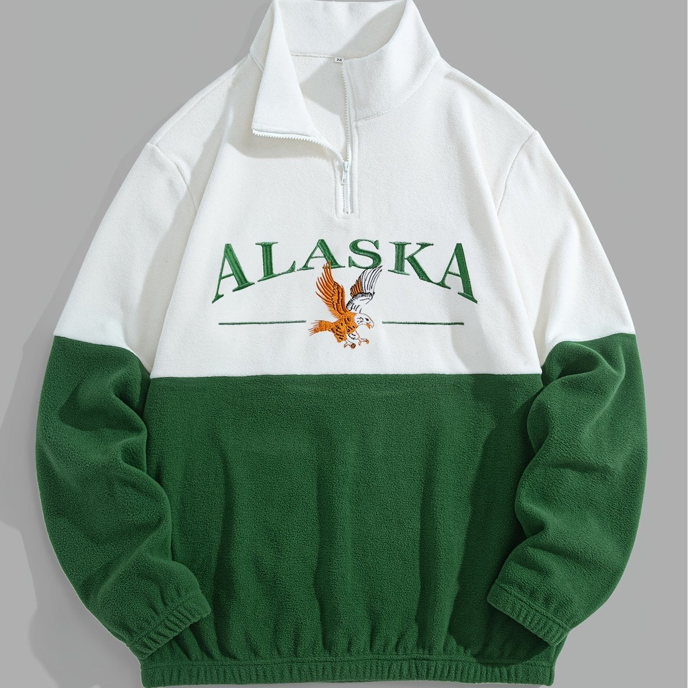 Thickened Fleece Color-Blocked Embroidered High-Neck Zip-Up Sweatshirt