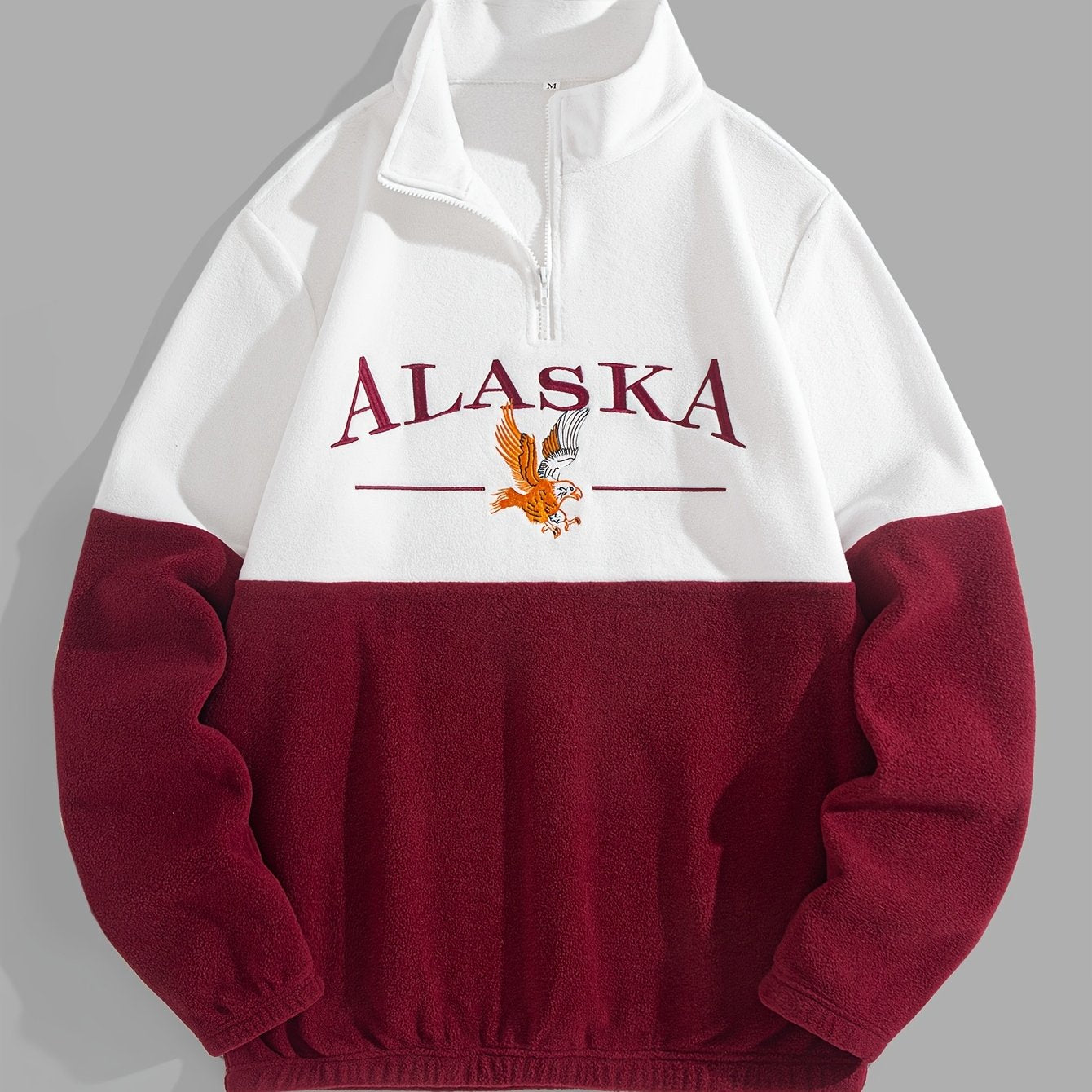 Thickened Fleece Color-Blocked Embroidered High-Neck Zip-Up Sweatshirt