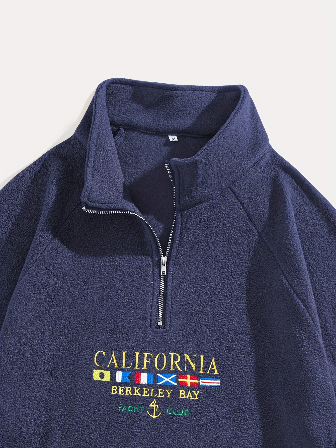 Men's California Embroidered Fleece Zip-Up Sweatshirt - Warm, Stand Collar, Long Sleeve, Polyester Blend, Ideal for Sports and Casual Wear, Athletic Leisure Apparel | Casual Fleece Top | Comfortable Fit