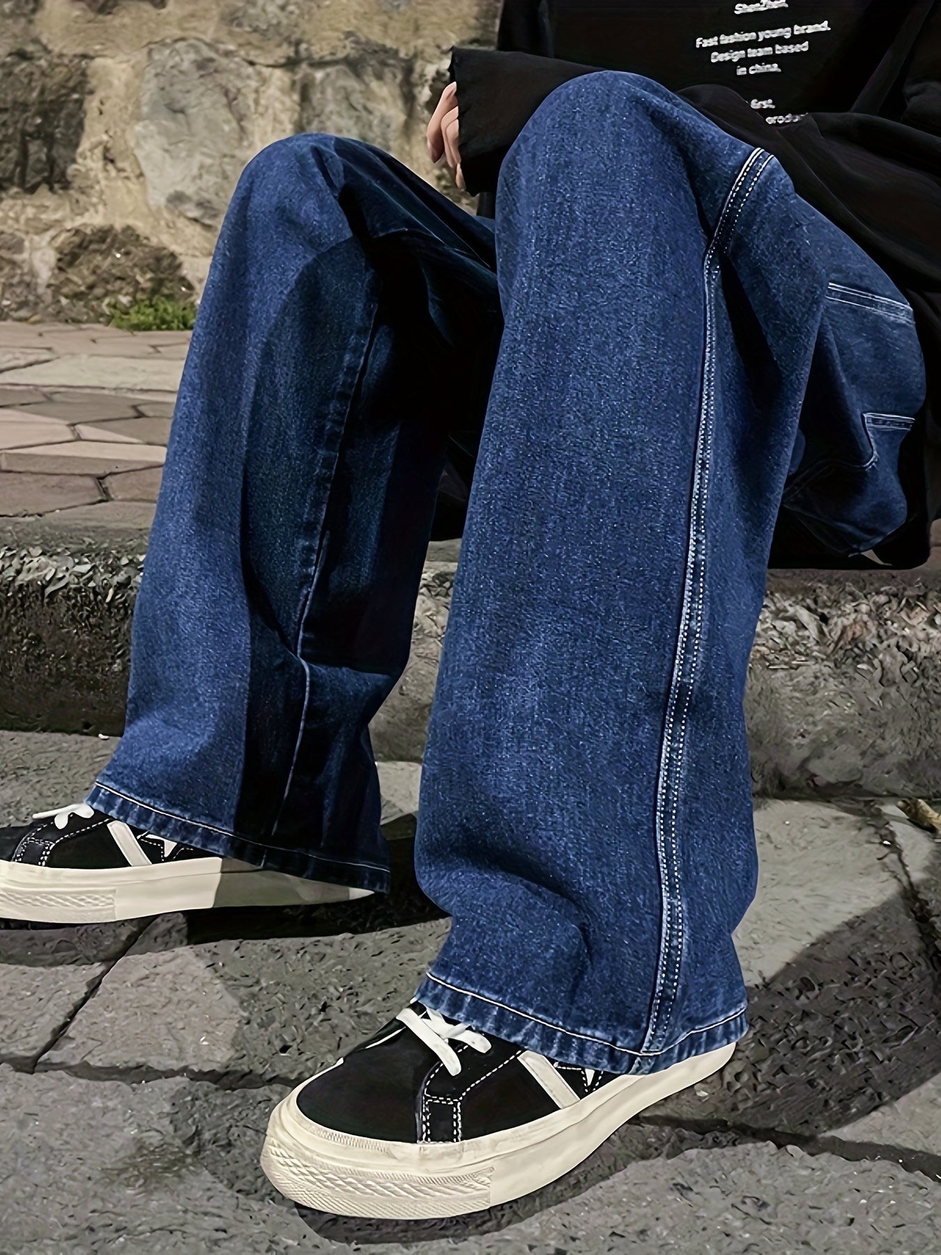 [Loose Fit] Men's Solid Straight Leg Jeans - Loose Fit, Casual Denim Pants - For Daily Wear