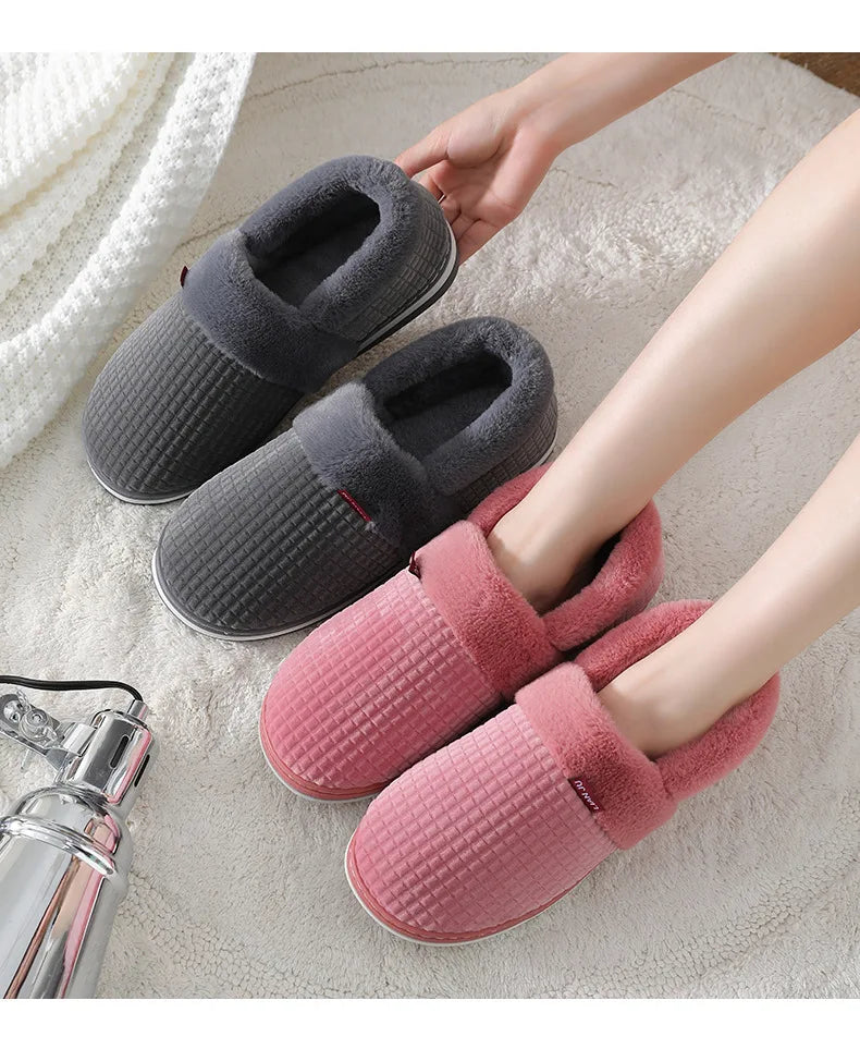 Home Slippers for Men Winter Furry Short Plush Man Slippers Non Slip Bedroom Slippers Couple Soft Indoor Shoes Male