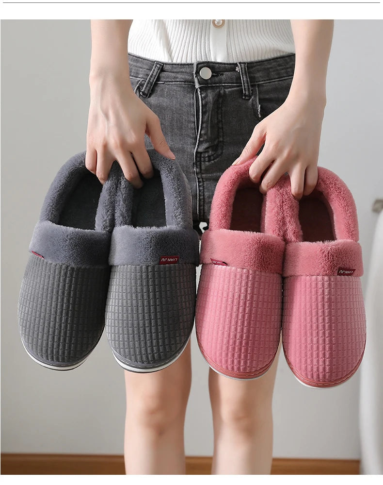 Home Slippers for Men Winter Furry Short Plush Man Slippers Non Slip Bedroom Slippers Couple Soft Indoor Shoes Male