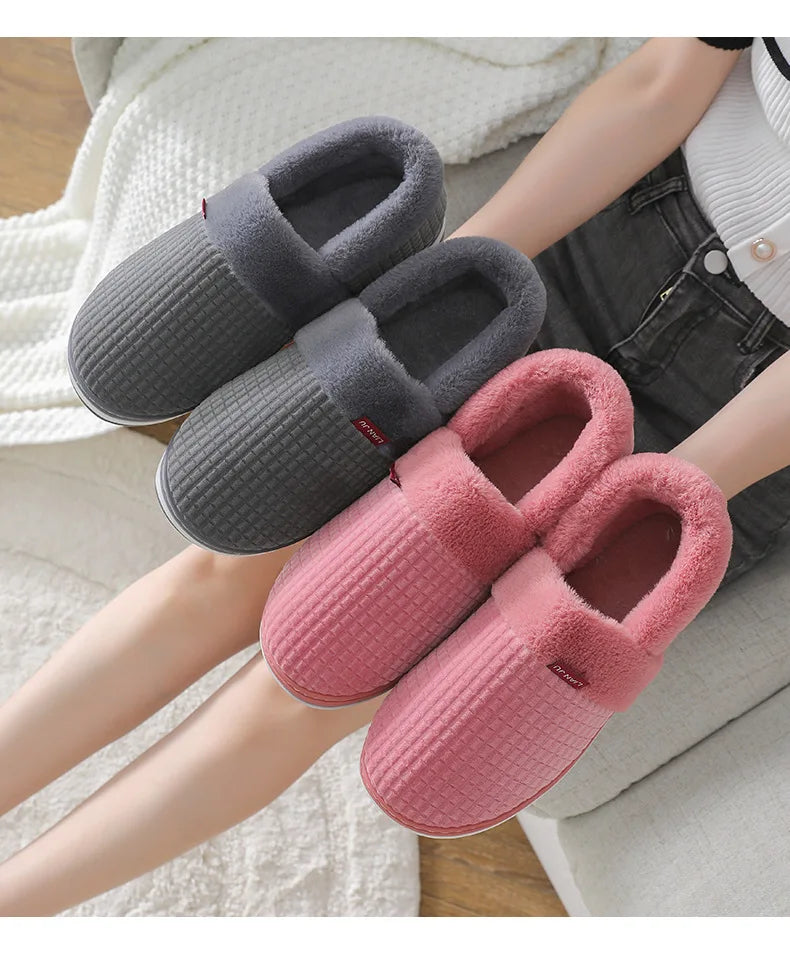 Home Slippers for Men Winter Furry Short Plush Man Slippers Non Slip Bedroom Slippers Couple Soft Indoor Shoes Male