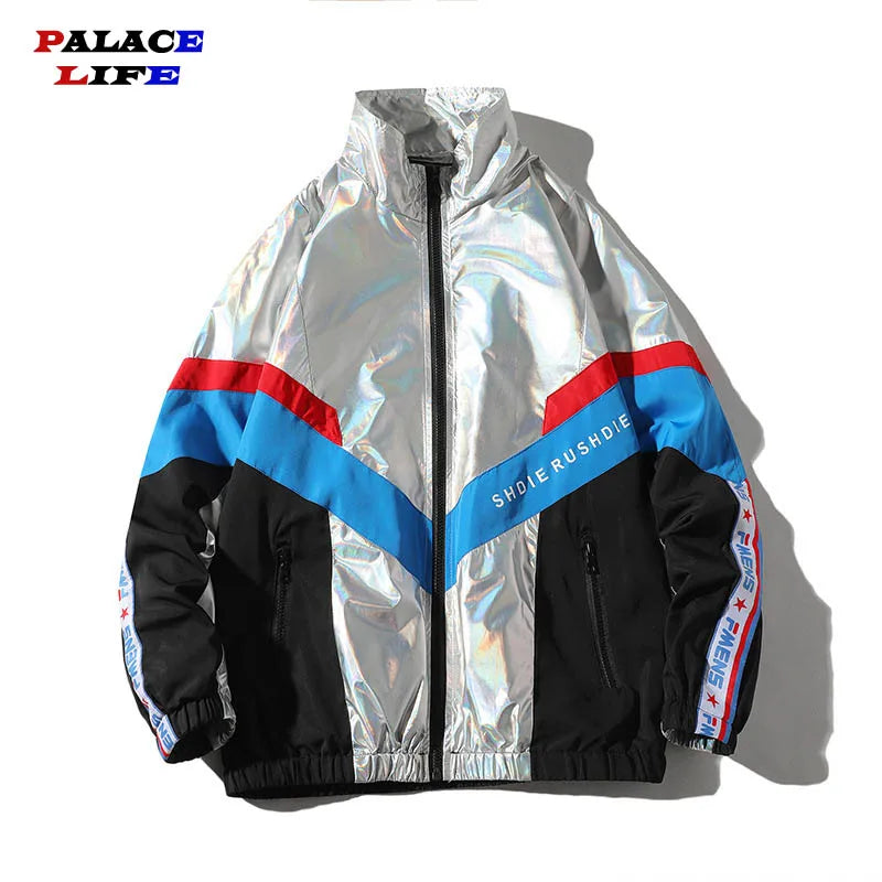 2022 Hip Hop Spring Reflective Jackets Men Windbreaker Patchwork Loose Casual Jacket Male Coats Zipper Tracksuit Streetwear 4XL