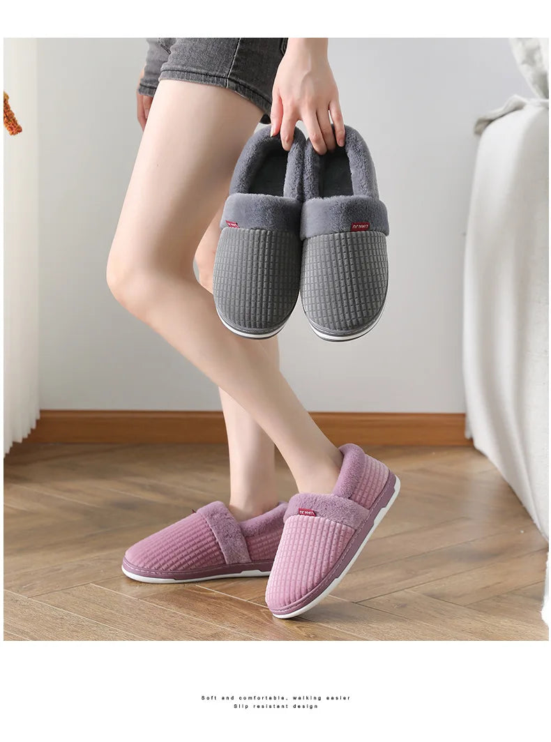 Home Slippers for Men Winter Furry Short Plush Man Slippers Non Slip Bedroom Slippers Couple Soft Indoor Shoes Male