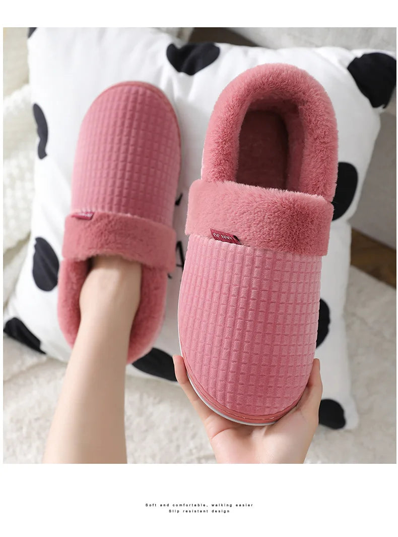 Home Slippers for Men Winter Furry Short Plush Man Slippers Non Slip Bedroom Slippers Couple Soft Indoor Shoes Male