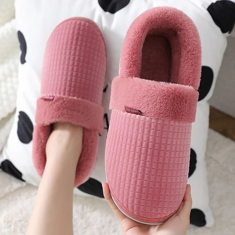 Home Slippers for Men Winter Furry Short Plush Man Slippers Non Slip Bedroom Slippers Couple Soft Indoor Shoes Male