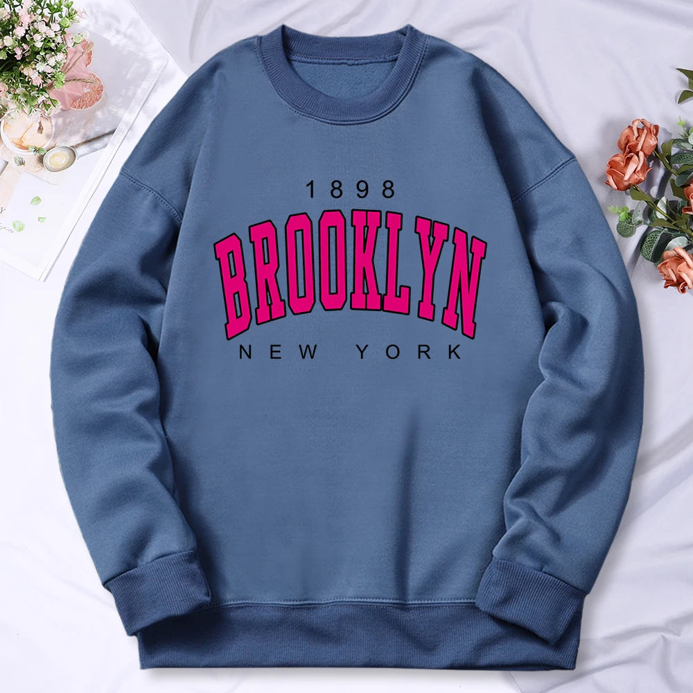 1898 Brooklyn New York Printing Tracksuit Women Classic Retro Fashion Hooded Fleece Warm Casual Clothes Loose Oversize Hoodies