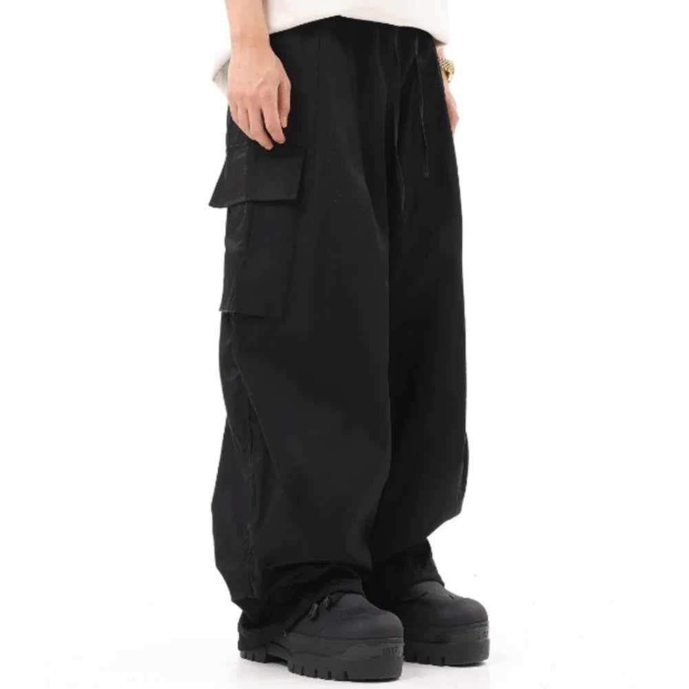 Classic Design Multi Flap Pockets Cargo Pants,Men's Loose Fit Drawstring Cargo Pants，For Skateboarding,Street,Outdoor Camping