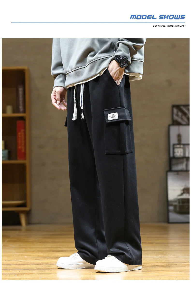 Spring Autumn Multi-Pockets Sweatpants Men Oversized Sportswear Casual Track Pants Plus Size Loose Straight Baggy Trousers Y2k