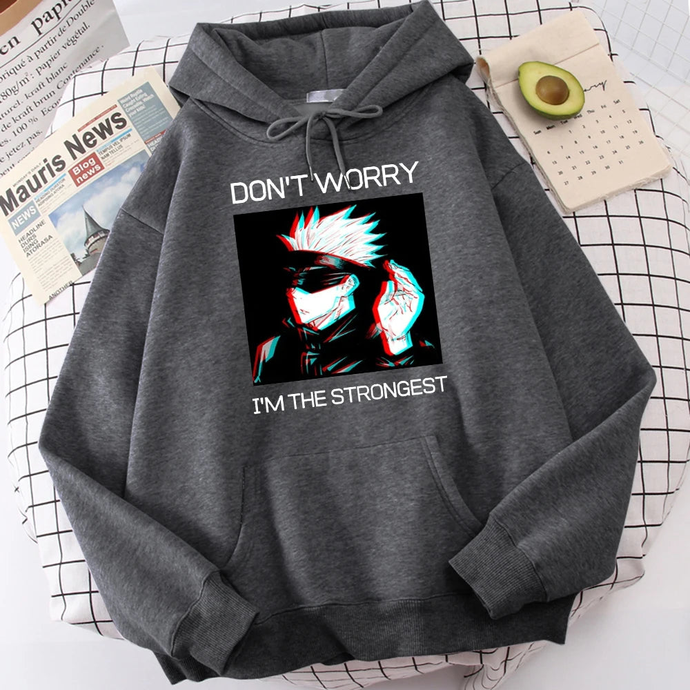 Gojo Sensei Anime Don'T Worry Prints Hoodies Men's Hipster Soft Hoodie Warm Autumn Hoody Comfortable Casual Tracksuit Unisex