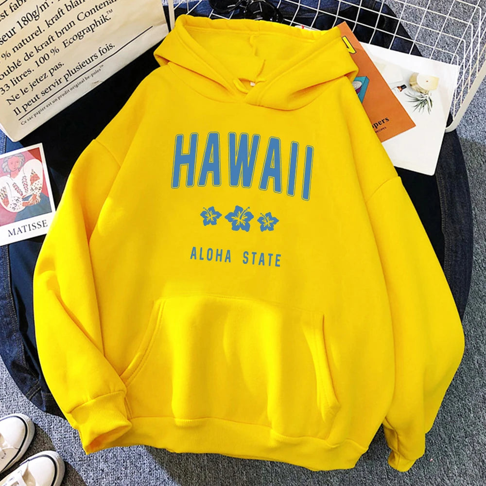 Hawaii Aloha State Letter Printed Clothes Female Hip Hop Street Hoodies Casual Fashion Sweatshirt Comfortable Loose Womens Hoody