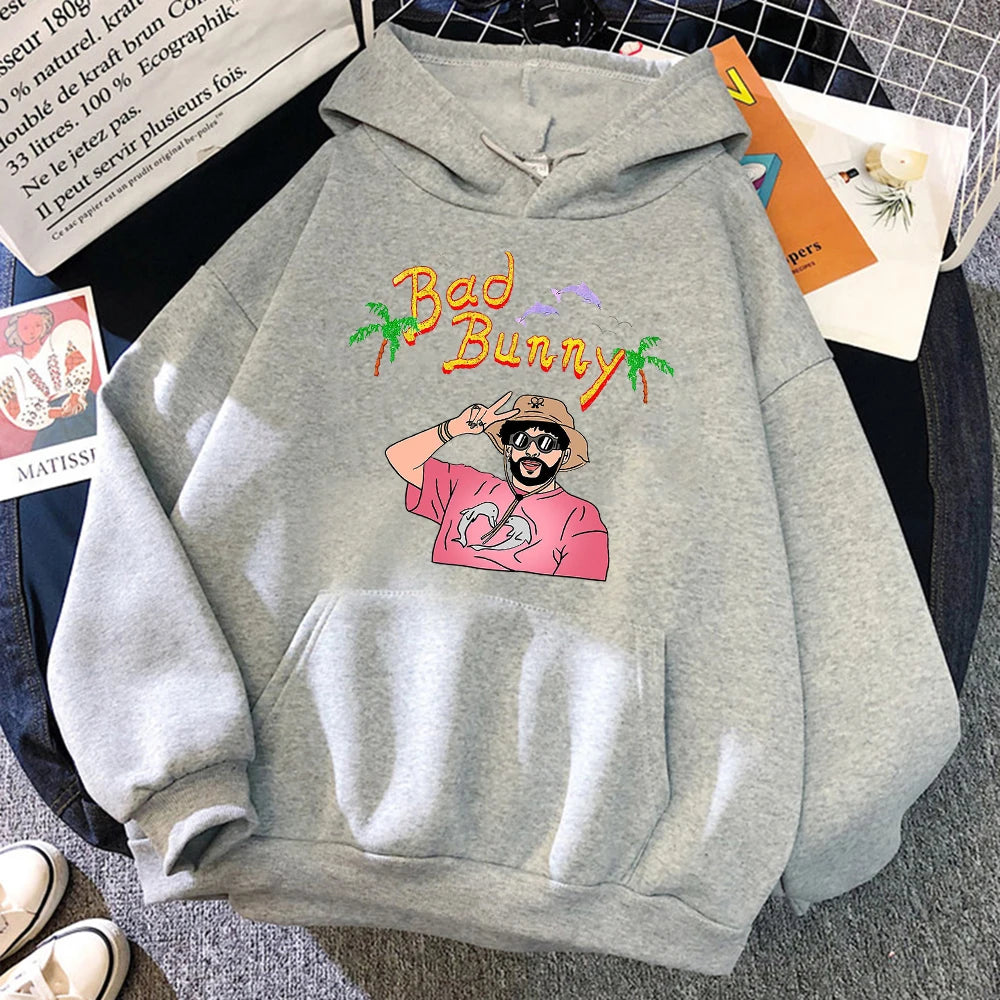 Bad Bunny Beach Vacation Print Women Clothing Fashion Oversize Hoodies Creativity Fleece Streetwear Casual Soft Womens Hoodie