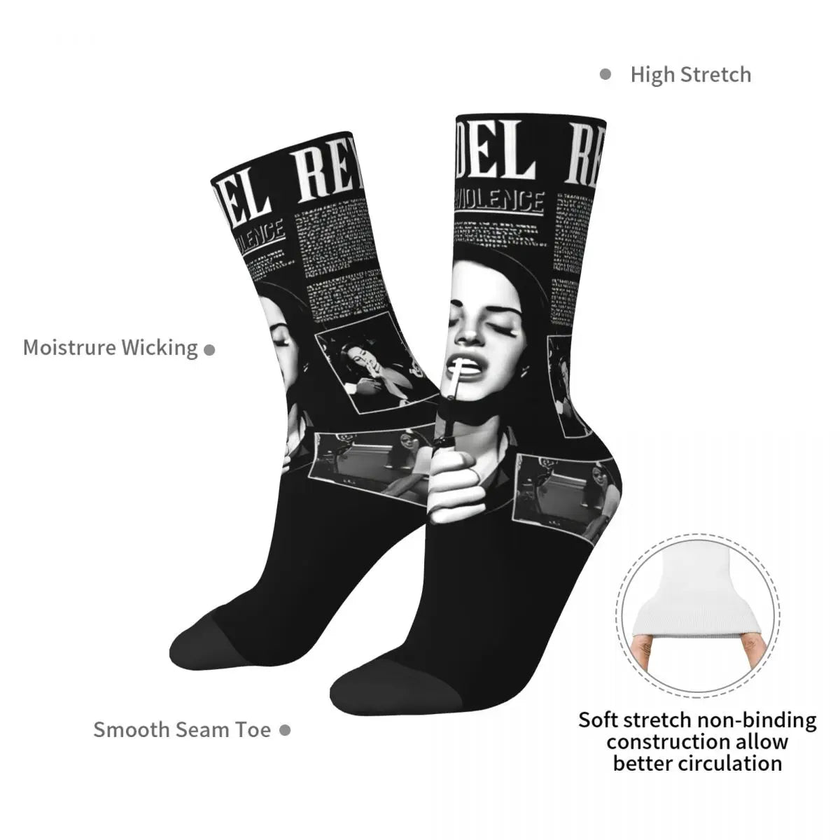 Lana Del Rey Ldr Theme Design Socks Product for Party Wear Breathable Crew Socks