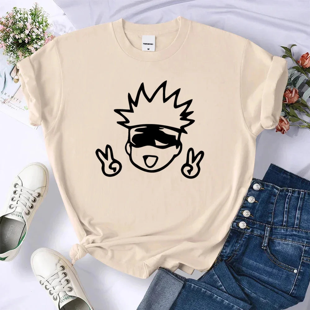 Gojo Satoru t-shirt Colorful kawaii Breathable Trendy women Psychedelic top tees kawaii anime Breathable University Grunge