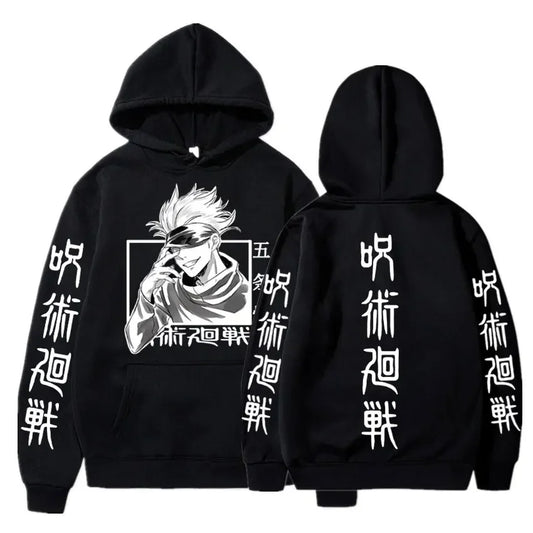 Japan Anime Jujutsu Kaisen Gojo Satoru Hoodies Sweatshirt Casual Manga Print Sweatshirts Loose Long Sleeve Men Hoodie Streetwear