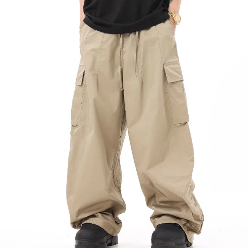 Classic Design Multi Flap Pockets Cargo Pants,Men's Loose Fit Drawstring Cargo Pants，For Skateboarding,Street,Outdoor Camping