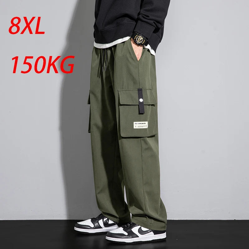 8XL Cargo Pants Men Spring Autumn Winter Outdoor Hiking Pant Man Korean Fashion Casual Loose Straight Plus Size Pants