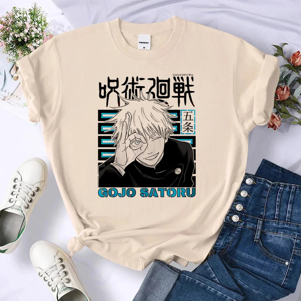 Gojo Satoru t-shirt Colorful kawaii Breathable Trendy women Psychedelic top tees kawaii anime Breathable University Grunge