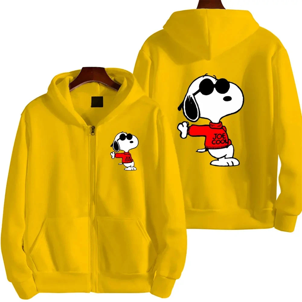 2024 New Snoopy Cartoon Anime Women Zipper Hoodie Jacket Spring Autumn Men Sweatshirt White Casual Couple Clothes Coats