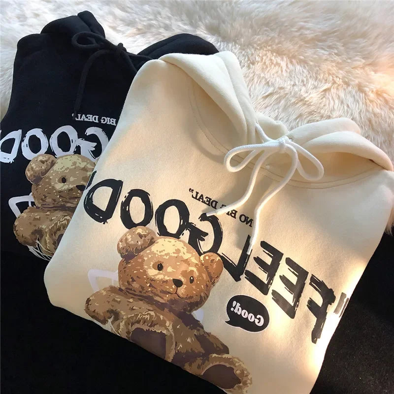 Brown Bear Men & Women Casual Oversize Hoodies Long Sleeve Pullovers Thicken Couple Hoodie Hooded Sweater Velvet Couple Clothes