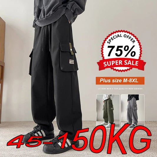 M-8XL Men's Cargo Pants Plus Size Autumn Winter Loose Straight Multi-pocket Joggers Big Size Casual Plus Velvet Warm Sweatpants