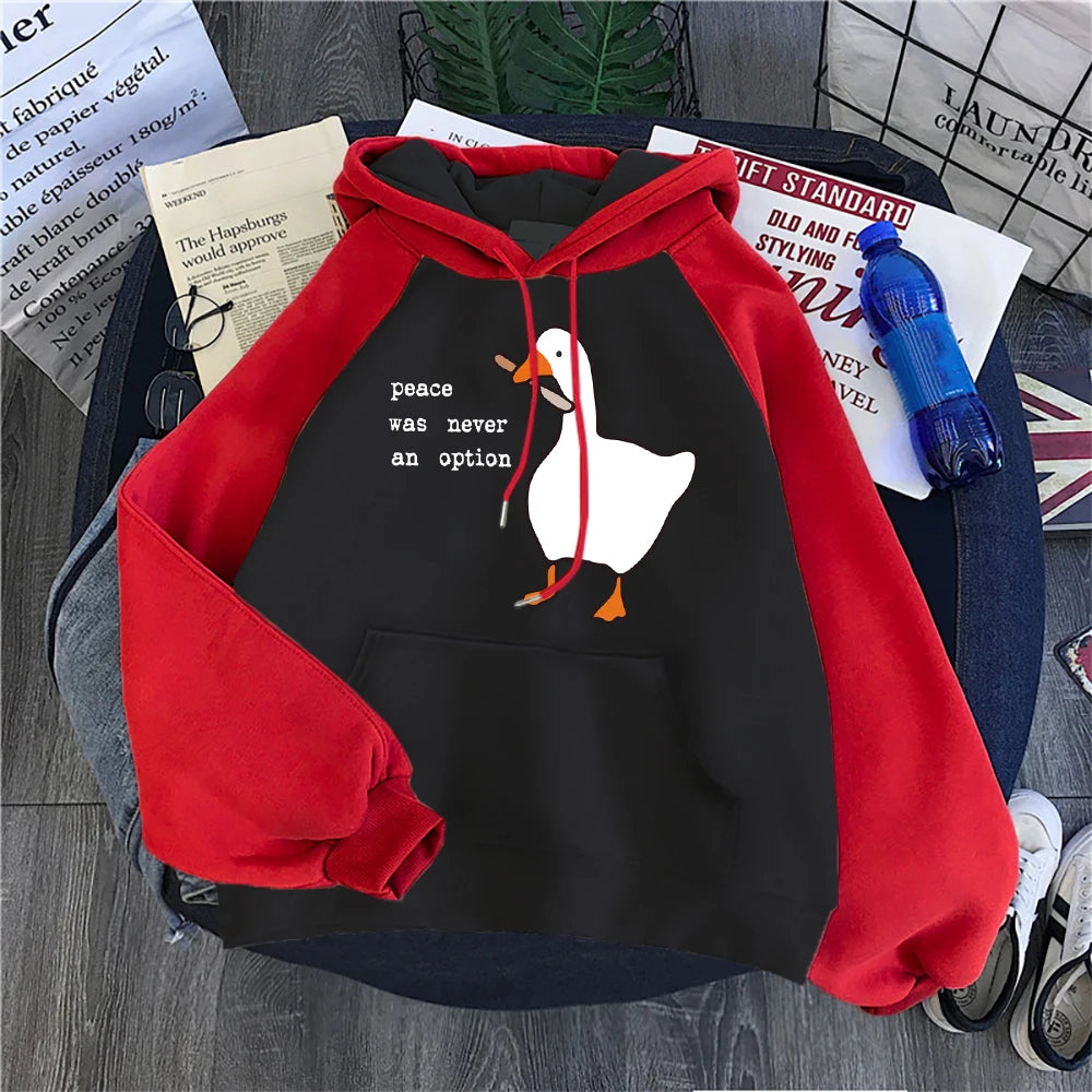 Peace Was Never An Option Printed Hoodies Women Street Sports Hip Hop Streetwear Loose Raglan Hoody Fashion Casual Warm Clothes