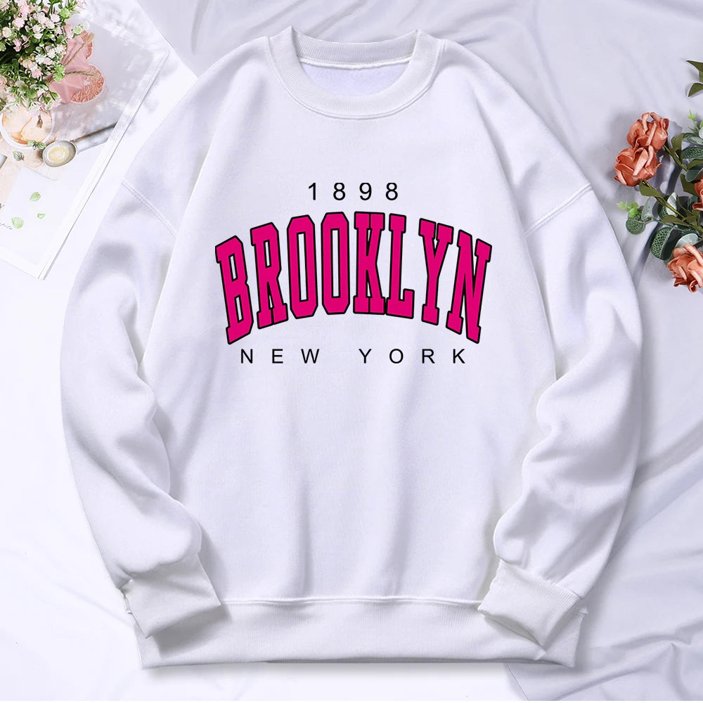 1898 Brooklyn New York Printing Tracksuit Women Classic Retro Fashion Hooded Fleece Warm Casual Clothes Loose Oversize Hoodies