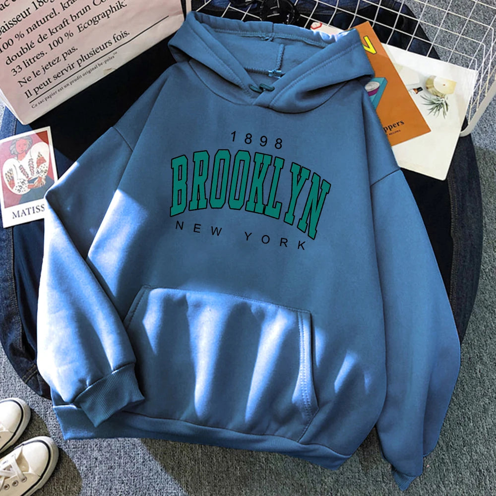 1898 Brooklyn New York Printed Women Hoodies Fashion Fleece Hoody Creativity USA Pullover Street Loose Woman Clothing