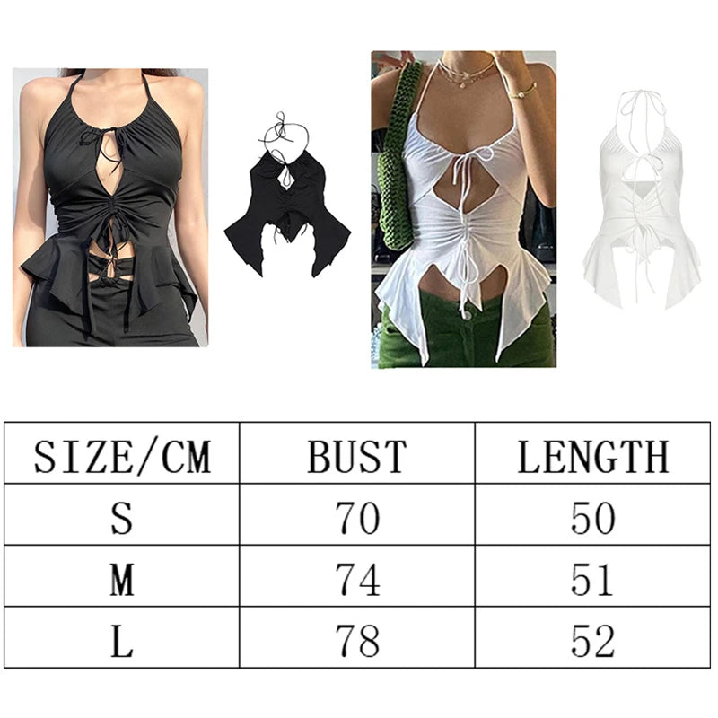 2022 Y2k Summer Short Camisole Black Women's Sleeveless V-neck Slim Fit Sweet Sexy Fashion Sweet Hollow Backless Halter Vest Top