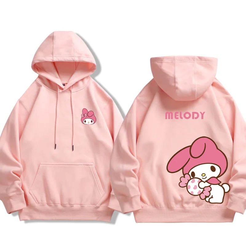 Spring and Autumn Sanrio Couple Sweatshirt Men's and Women's Kuromi Melody Cartoon Anime Hooded Dress Fashion Trend