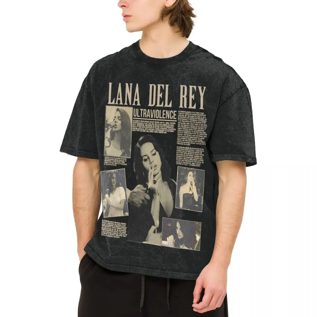 Lana Del Rey Washed T Shirt Mens Vintage Casual T Shirts Summer Crew Neck Trendy Cool Tees Simple Oversized Tops