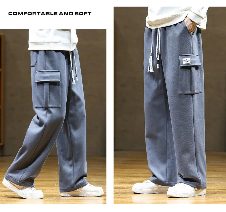 Spring Autumn Multi-Pockets Sweatpants Men Oversized Sportswear Casual Track Pants Plus Size Loose Straight Baggy Trousers Y2k