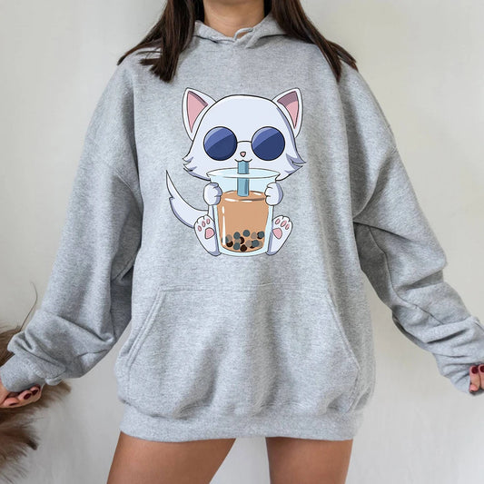 Kawaii Bubble Tea Satoru Gojo Cat Hoodie Women Unisex Jujutsu Kaisen Hoodies Sweatshirts Manga Anime Cartoon Plus Size Hoodie