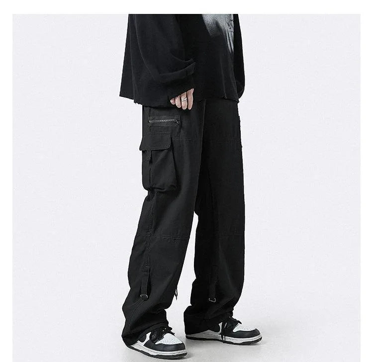 HOUZHOU Cargo Pants Men Zipper Oversize Wide Leg Trousers Male Streetwear Hip Hop Casual Korean Japanese Pocket Safari Style