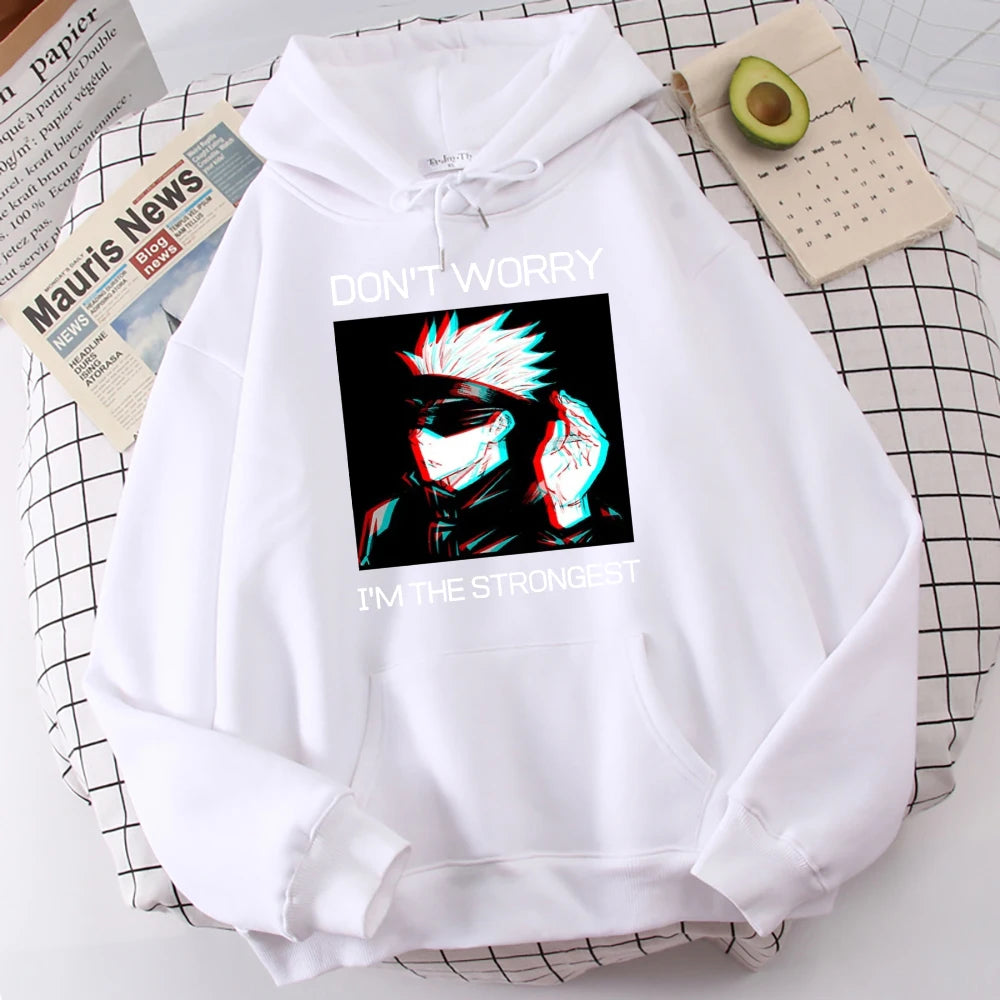 Gojo Sensei Anime Don'T Worry Prints Hoodies Men's Hipster Soft Hoodie Warm Autumn Hoody Comfortable Casual Tracksuit Unisex