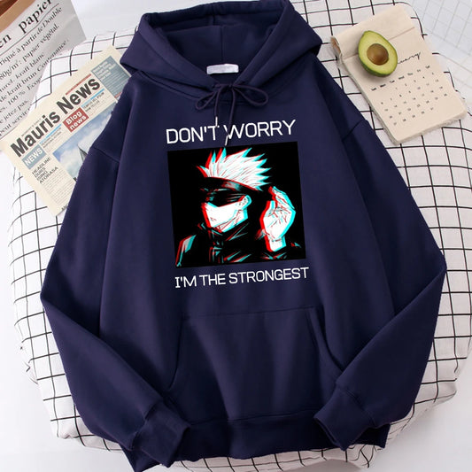 Gojo Sensei Anime Don'T Worry Prints Hoodies Men's Hipster Soft Hoodie Warm Autumn Hoody Comfortable Casual Tracksuit Unisex