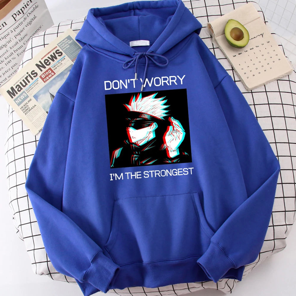 Gojo Sensei Anime Don'T Worry Prints Hoodies Men's Hipster Soft Hoodie Warm Autumn Hoody Comfortable Casual Tracksuit Unisex