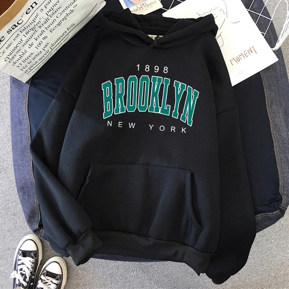 1898 Brooklyn New York Printed Women Hoodies Fashion Fleece Hoody Creativity USA Pullover Street Loose Woman Clothing