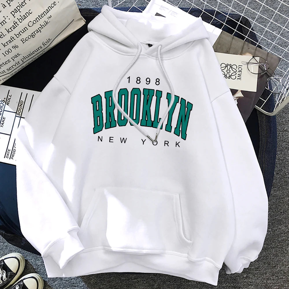 1898 Brooklyn New York Printed Women Hoodies Fashion Fleece Hoody Creativity USA Pullover Street Loose Woman Clothing