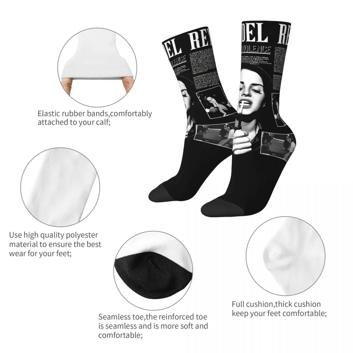 Lana Del Rey Ldr Theme Design Socks Product for Party Wear Breathable Crew Socks