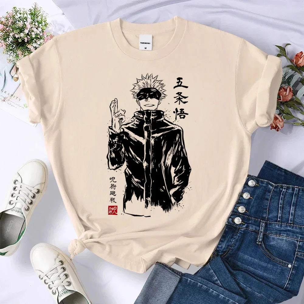 Gojo Satoru t-shirt Colorful kawaii Breathable Trendy women Psychedelic top tees kawaii anime Breathable University Grunge