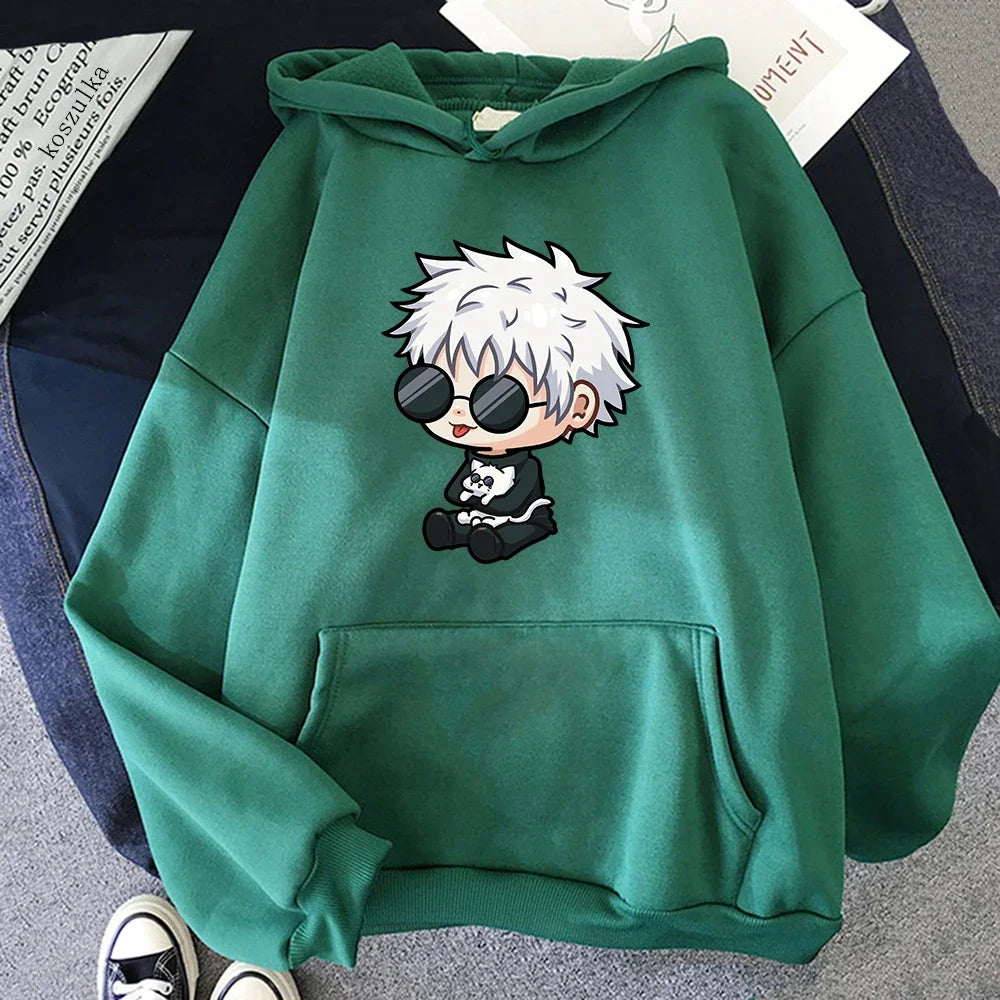 Anime Jujutsu Kaisen Satoru Gojo Cute Cartoon Graphic Printed Hooded Plus Size Hoodie Men Women Sweatshirts Unisex Streetwear