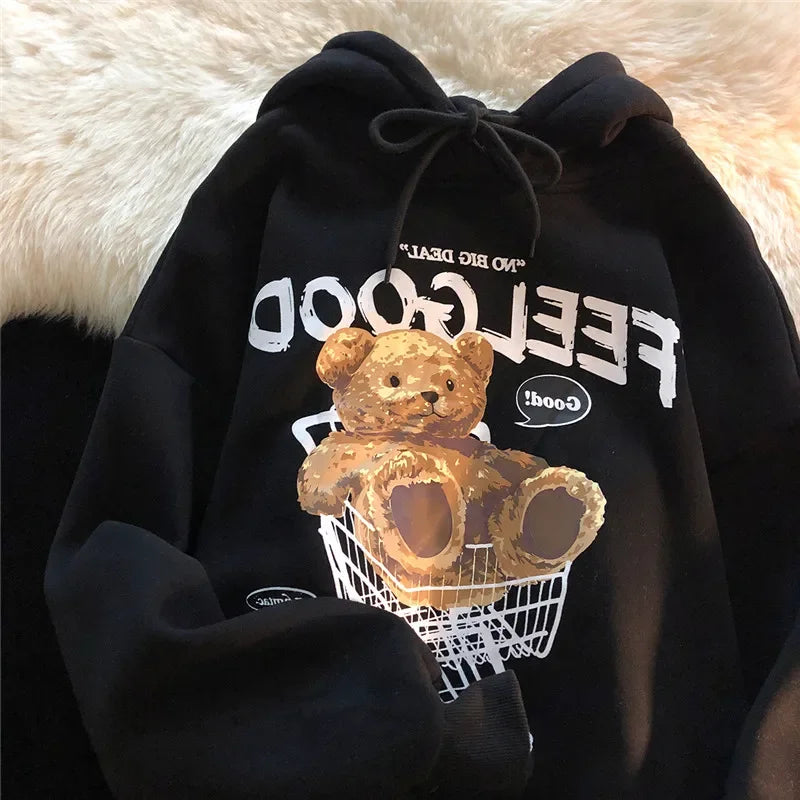 Brown Bear Men & Women Casual Oversize Hoodies Long Sleeve Pullovers Thicken Couple Hoodie Hooded Sweater Velvet Couple Clothes