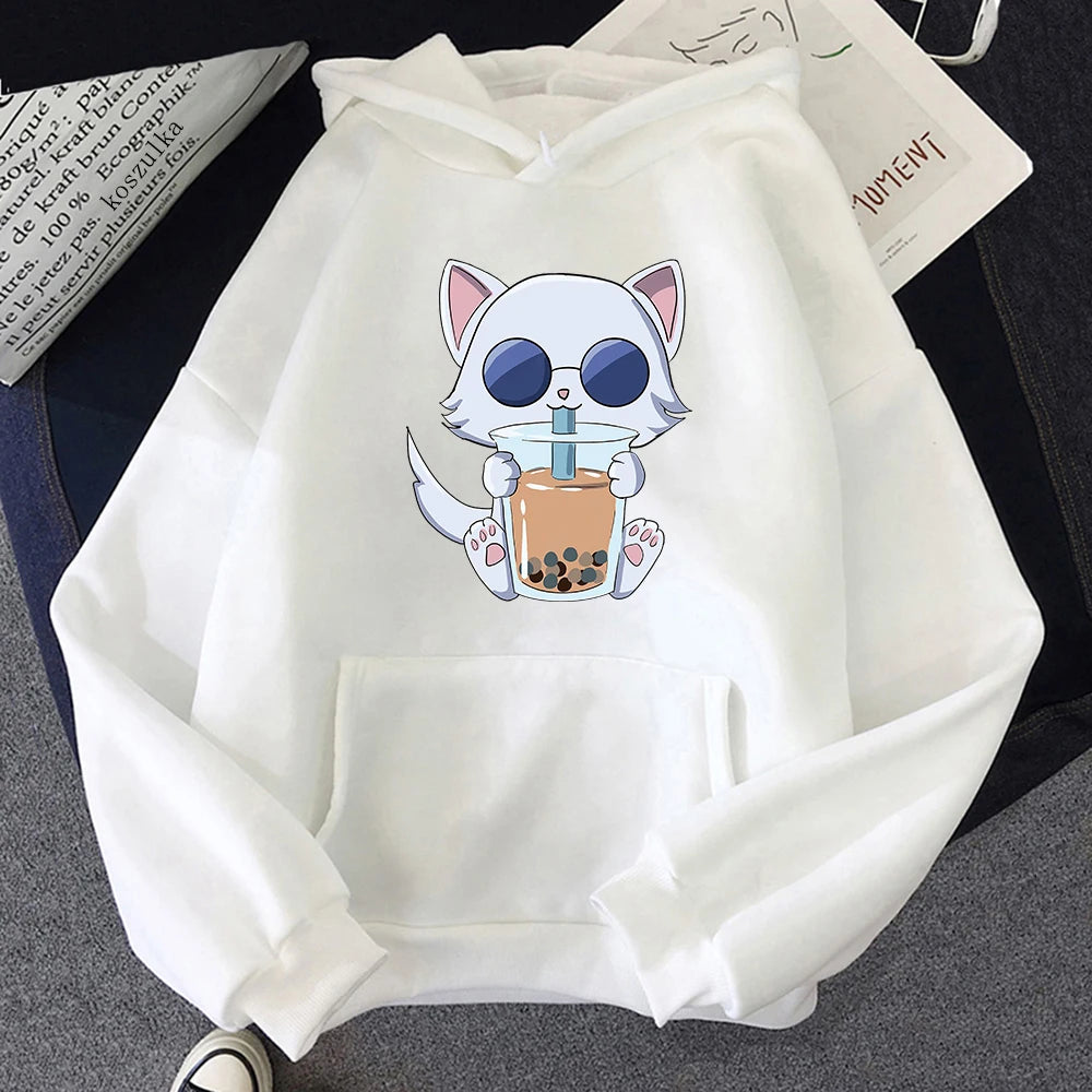 Kawaii Bubble Tea Satoru Gojo Cat Hoodie Women Unisex Jujutsu Kaisen Hoodies Sweatshirts Manga Anime Cartoon Plus Size Hoodie