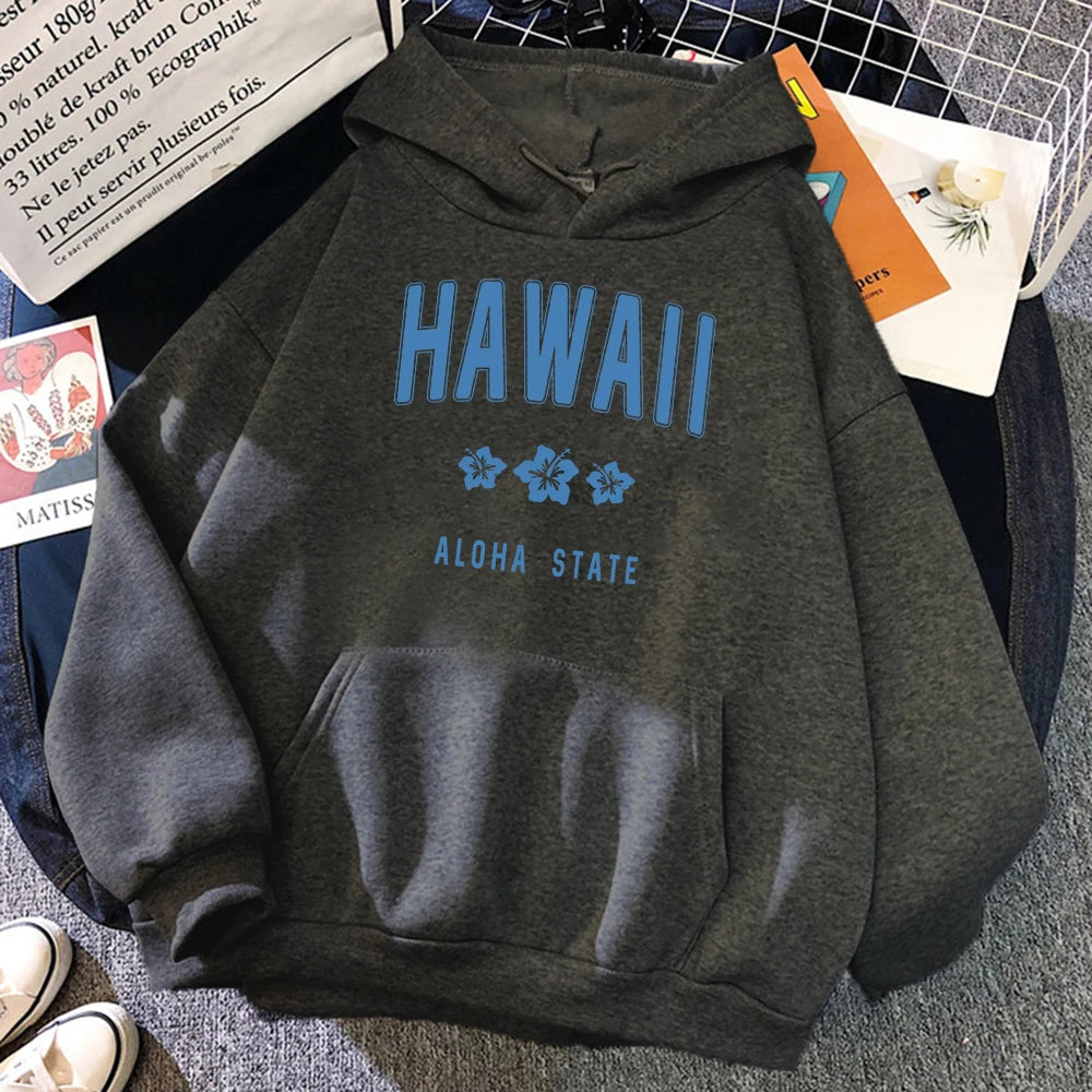 Hawaii Aloha State Letter Printed Clothes Female Hip Hop Street Hoodies Casual Fashion Sweatshirt Comfortable Loose Womens Hoody