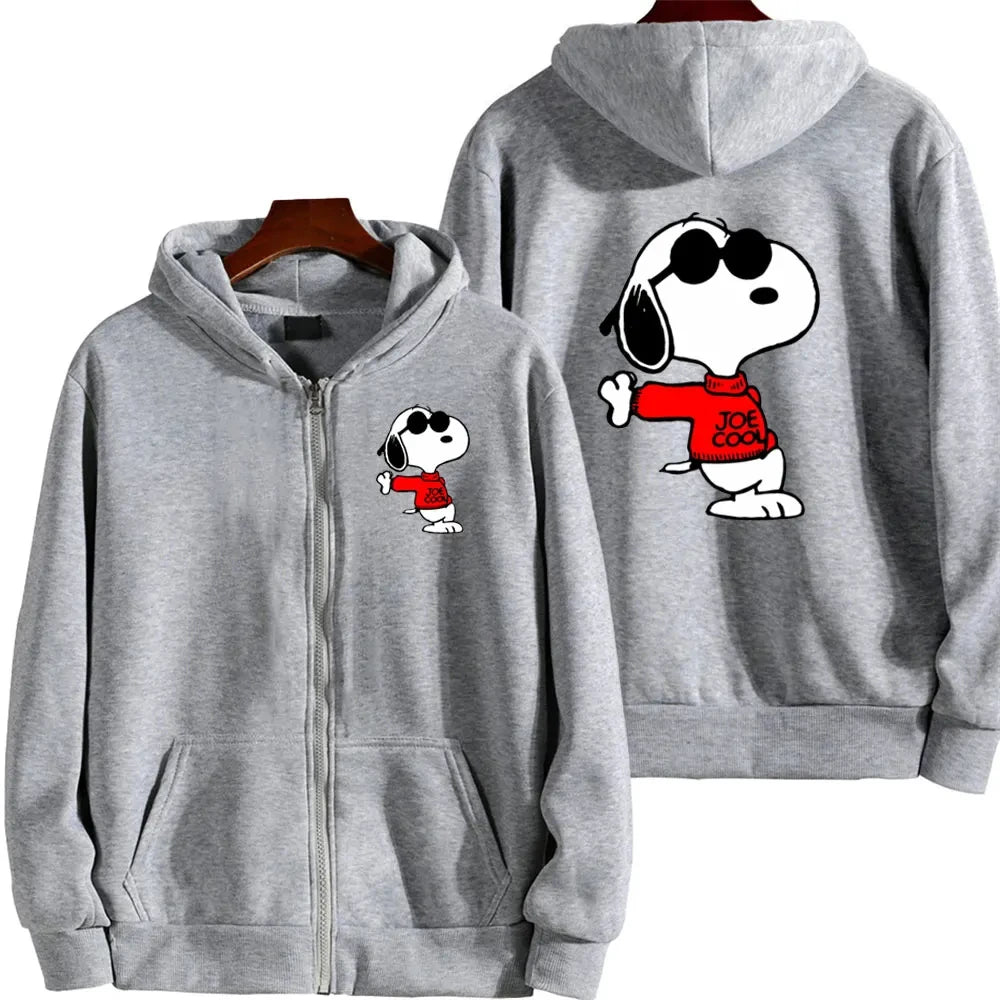 2024 New Snoopy Cartoon Anime Women Zipper Hoodie Jacket Spring Autumn Men Sweatshirt White Casual Couple Clothes Coats