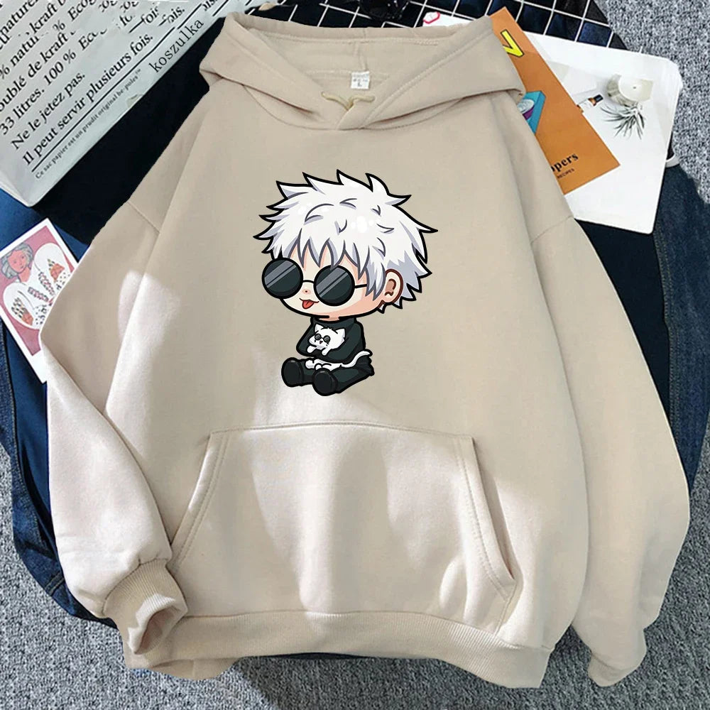 Anime Jujutsu Kaisen Satoru Gojo Cute Cartoon Graphic Printed Hooded Plus Size Hoodie Men Women Sweatshirts Unisex Streetwear